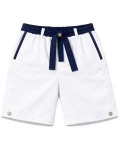 Customized Men White Sleeveless Tank Top And Shorts <b>Set</b> Casual Summer Cotton Outfit Navy Blue Trim Drawstring Two Piece <b>Set</b> - Product Image 4