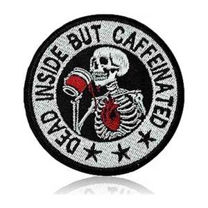 Parches Bordados con Diseño de Esqueleto Divertido 'Dead Inside But Patch' para Amantes del Café, para Mochilas, Gorras, Chaquetas - Product Image 1