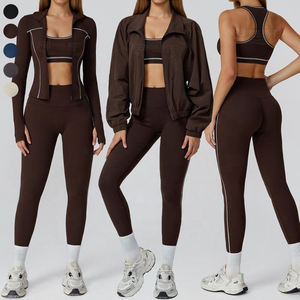 Conjunto Deportivo de 3/4 Piezas para Mujer, Ecológico, Transpirable, Pantalones de Cintura Alta con Cordón Ajustable de Spandex/Poliéster, Top Deportivo sin Mangas - Product Image 4