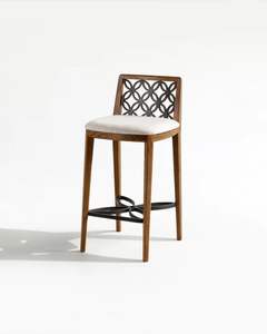 Chaise de bar moderne en teck avec dossier décoratif pour cuisine et café - Product Image 1