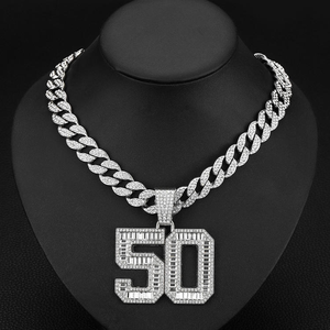 Collar Hip Hop con Colgante Número 50, Diamante Moissanita, Cadena Cubana de Plata 925 - Product Image 1