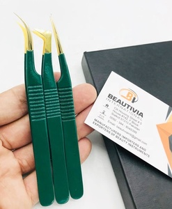 Pinzas de extensión de pestañas de acero inoxidable de grado quirúrgico con recubrimiento de polvo verde oscuro con punta puntiaguda y 45 grados para pestañas - Product Image 3