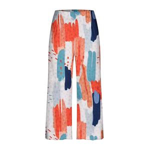 Pantalon tricoté décontracté pour femme, taille haute, coupe ample, jambe large, imprimé camouflage, en coton, longueur mollet, idéal pour l'été - Product Image 5