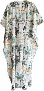Vestido Maxi con Estampado Tropical, Cuello Redondo, Manga Corta, Corte Holgado, Estilo Safari, Vestido Casual de Verano de Algodón Tejido - Product Image 2