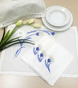 Juego de Manteles Individuales y Servilletas Bordados Lavables al por Mayor, con Diseño de Flores Bonitas, en Algodón Blanco con Dobladillo, para el Hogar, Bodas y Eventos - Product Image 1