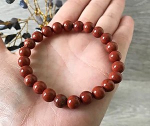 Bracelet en perles de jaspe rouge, forme sphérique polie, bijoux tendance pour femmes et hommes - Product Image 1