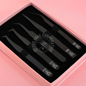 My Lash Tool Pinzas de pestañas negras Extensión Pinzas de arranque de mega Volumen de acero inoxidable negro con puntas de fibra 45 90 grados - Product Image 4
