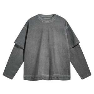 เสื้อยืดโอเวอร์ไซส์ผ้าฟลีซหนานุ่มสองชั้น แขนสั้น ผ้าฝ้าย 100% สไตล์สตรีทแวร์ ดีไซน์ขาดๆ แบบยูนิเซ็กส์ ขายดี - Product Image 3