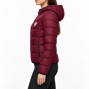 Chaqueta acolchada con capucha color borgoña para mujer, con cierre, ligera, para invierno, elegante y cálida. - Product Image 3
