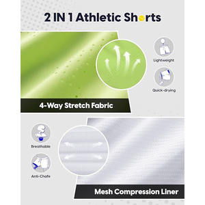 Shorts de sport décontractés pour hommes, en tissu éponge, séchage rapide, ourlet fendu, taille haute élastique, respirant, avec poches pratiques, brodé - Product Image 5