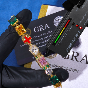 Bracelet croix hip-hop pour homme en moissanite, bracelet à maillons multicolores sertis de pierres précieuses, bijou de luxe tendance, cadeau de festival - Product Image 2