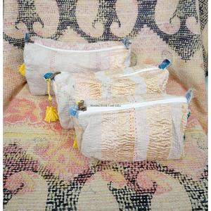New Design Vintage Kantha Patchwork Tassel Zipper Closure Eco-Friendly 3-Pouch Set Cosmetic Bag for Wedding & Return Gifts - Product Image 3