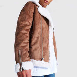 Factory Proper Design New Arrival <b>Shearling</b> Faux Fur Leather <b>Jacket</b> Wholesale Rate Fashionable Men's Biker Leather <b>Bomber</b> <b>Jacket</b> - Product Image 4