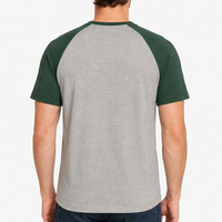 Premium Raglan Mouw Heren T-Shirt Custom Logo Bosgroen Grijs Tweekleurig Contrast Activewear Blank Casual T-Shirt