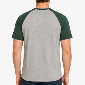 Camiseta Premium de Manga Raglán para Hombre, con Logotipo Personalizado, Verde Bosque y Gris, Dos Colores en Contraste, Ropa Deportiva Informal - Product Image 4