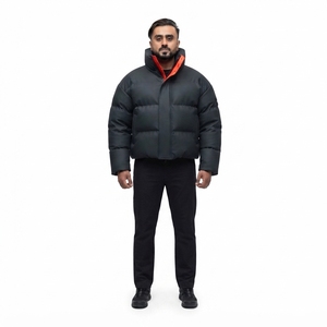 Men's <b>Cropped</b> Winter Stand Windproof Custom OEM ODM Welded <b>Puffer</b> <b>Jacket</b> Zippered Closure Matte Nylon Cotton Blend Detachable - Product Image 1