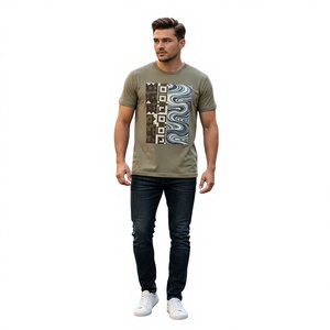 T-shirt à manches courtes vert olive pour homme, imprimé sérigraphié sur le devant, respirant, coupe décontractée, col rond, 100% coton jersey - Product Image 6