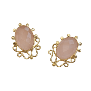 Boucles d'oreilles vintage plaquées or avec pierre ovale en quartz rose pour femmes - Product Image 6