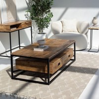 Table basse en bois de manguier Vandana Zenova Vertex avec 2 tiroirs pour un décor de salon moderne