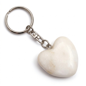 White Heart Shaped Crystal Stone Keychain Polished Gemstone Pendant <b>Bag</b> <b>Charm</b> Custom Logo Design OEM ODM - Product Image 1