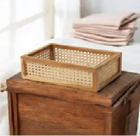 Tightly woven natural rattan <b>rectangular</b> organizer <b>basket</b> for home decluttering and storage, available at wholesale prices. - Product Image 2