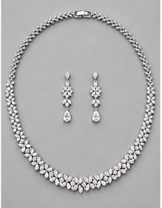 Conjunto de Joyería Nupcial Clásico de Aleación de Plata con Collar de Zirconia Marquise y Pendientes Colgantes, Bañado en Rodio, Regalo para Fiesta de Bodas - Product Image 1