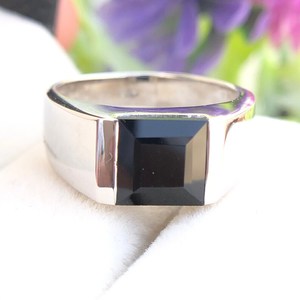 Natural Black Onyx <strong>Men</strong>&rsquo;s <strong>Ring</strong> 925 Sterling <strong>Silver</strong> Engagement <strong>Ring</strong> 8mm Square Black Gemstone <strong>Signet</strong> <strong>Ring</strong> July Birthstone Gift - Product Image 2