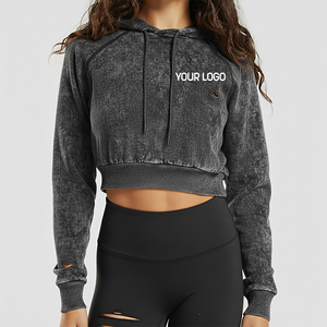 Sudadera con capucha corta para mujer, cómoda y ajustable, con lavado ácido, diseño de alta calidad. - Product Image 1