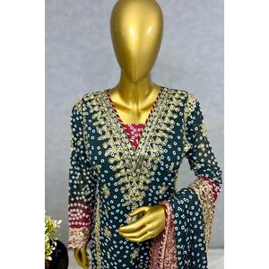 Azul marinho Georgette bordado seqüência trabalho superior e inferior com Dupatta atraente para máquinas do bordado