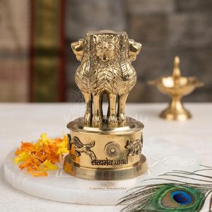 Brass Ashoka Stambh Idol – Ashoka Pillar Statue Vastu Decor Indian Heritage & Government Office Decor - Product Image 4
