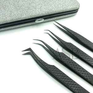 Pince à cils professionnelle noire mate de haute qualité en acier inoxydable, pince à extensions de cils droite et en forme de L pour volume - Product Image 4