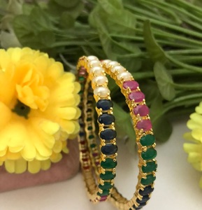 Radiant Premium Quality Ethnic Brass <b>Gold</b> Plated Moissanite and Real Pearls Two <b>Set</b> <b>Bangles</b> for Wedding/Functions Wear Women - Product Image 5