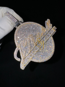 Men's Iced out 925 Solid Silver Big Circle Moissanite Diamond Tester Pendant Custom Name Initials Hip Hop Style for Rapper Prom - Product Image 2