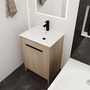 Freestanding White Ceramic <b>Bathroom</b> <b>Vanity</b> with 2 Soft Close Cabinet Doors W1286S (KD PACKING) BVB02424PLO G BL9060B) - Product Image 4