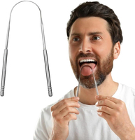Ensemble d'outils professionnels de nettoyage de la langue en acier inoxydable avec logo personnalisé, réutilisables et de haute qualité pour adultes