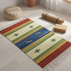 Alfombra de Algodón Tejida a Mano, Diseño Floral Moderno, Lavable a Máquina, Ecológica, Multicolor, para Picnic, Hogar y Viajes - Product Image 1