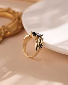 Black Onyx Flame Gold <b>Statement</b> Unique Sculptural Fire Design Bold Gothic Minimalist Handmade Luxury Gemstone <b>Ring</b> for Women - Product Image 6