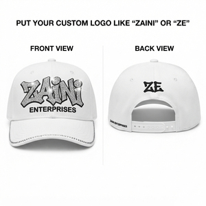 Zaini Enterprises Premium Quality Polyester/Cotton Mesh Trucker <b>Hat</b> 220 GSM <b>White</b> Five Panel Cap Custom Rhinestone Embroidery - Product Image 1