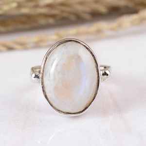 SHYAM JEWELRS 925 Sterling Silver Rainbow Moonstone Oval Shape Boho Handmade Matte <b>Adjustable</b> Bezel Set Wedding Engagement <b>Ring</b> - Product Image 2