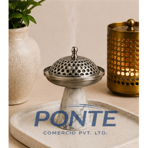 Brûleur d'encens en marbre naturel de qualité supérieure avec couvercle en métal antique, écologique, élégant, porte-bakhoor, diffuseur d'arômes, décoration d'intérieur - Product Image 2