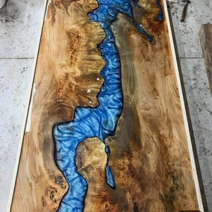 Table de salle à manger de luxe au design élégant en bois massif avec design rivière, table de restaurant, table en résine époxy, décoration intérieure - Product Image 5