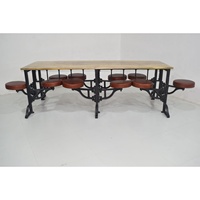 Table à manger vintage en fonte avec siège pivotant en cuir, pliable, pour banquets en plein air, meubles pour maisons, cantines, cafétérias, métal durable