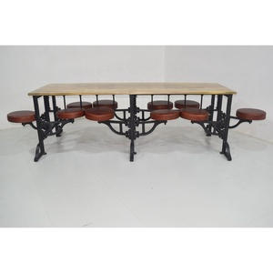 Table de salle à manger vintage en fonte, siège en cuir pliable, meubles de banquets d'extérieur pour maisons, cantine, cafétéria, métal durable - Product Image 4