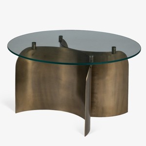 Mesa de Centro Moderna Redonda con Base de Esfera de Mármol, Marco de Aluminio, Tapa de Vidrio Templado, Plegable, Mueble para Sala de Estar, Decoración - Product Image 1