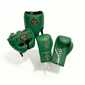 Lace Up <b>Boxing</b> Gloves and Protective Head Guard <b>Set</b> for Amateur and Professional Training Sessions - Product Image 4