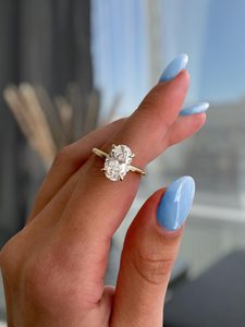 Moissanite 2CT Oval Cut Diamond <b>Solitaire</b> Halo Gold Plated <b>Rings</b> With 925 <b>Silver</b> Fine Birthdays Party Promise Gift For Friends - Product Image 5