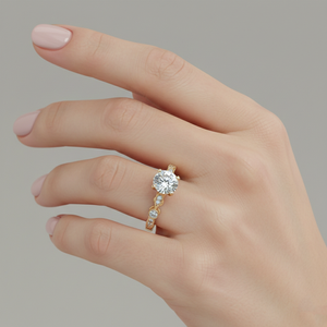 Bague de fiançailles vintage Stonewels Antique Bezel Pav plaquée or |   pour diamant cultivé en laboratoire certifié |   Monture de luxe sertie de milgrains - Product Image 4