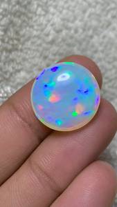 Opale d'Éthiopie naturelle, pierre précieuse en vrac, cabochon ovale, jeu de couleurs, base blanche, pour la fabrication de bijoux - Product Image 2