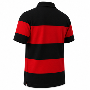 Polo rayé pour homme à manches courtes, color-block, décontracté, tricoté, rouge et noir - Product Image 6