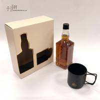 Caja de Regalo de Cartón Corrugado Ecológica para Promoción de Whisky, con Juego de Botella y Taza, Impresión en Lámina Dorada, Empaque Rígido de Alta Gama